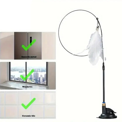 Suction Cup Cat Teaser Wand Interactive Feather Bell