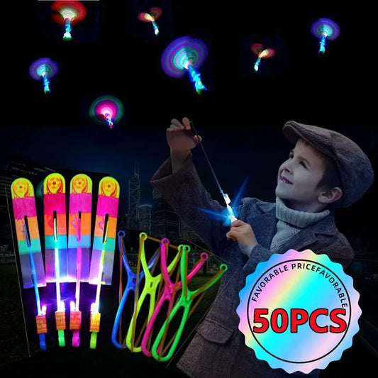 LED Light Flying Arrow Helicopter Slingshot Toys Set