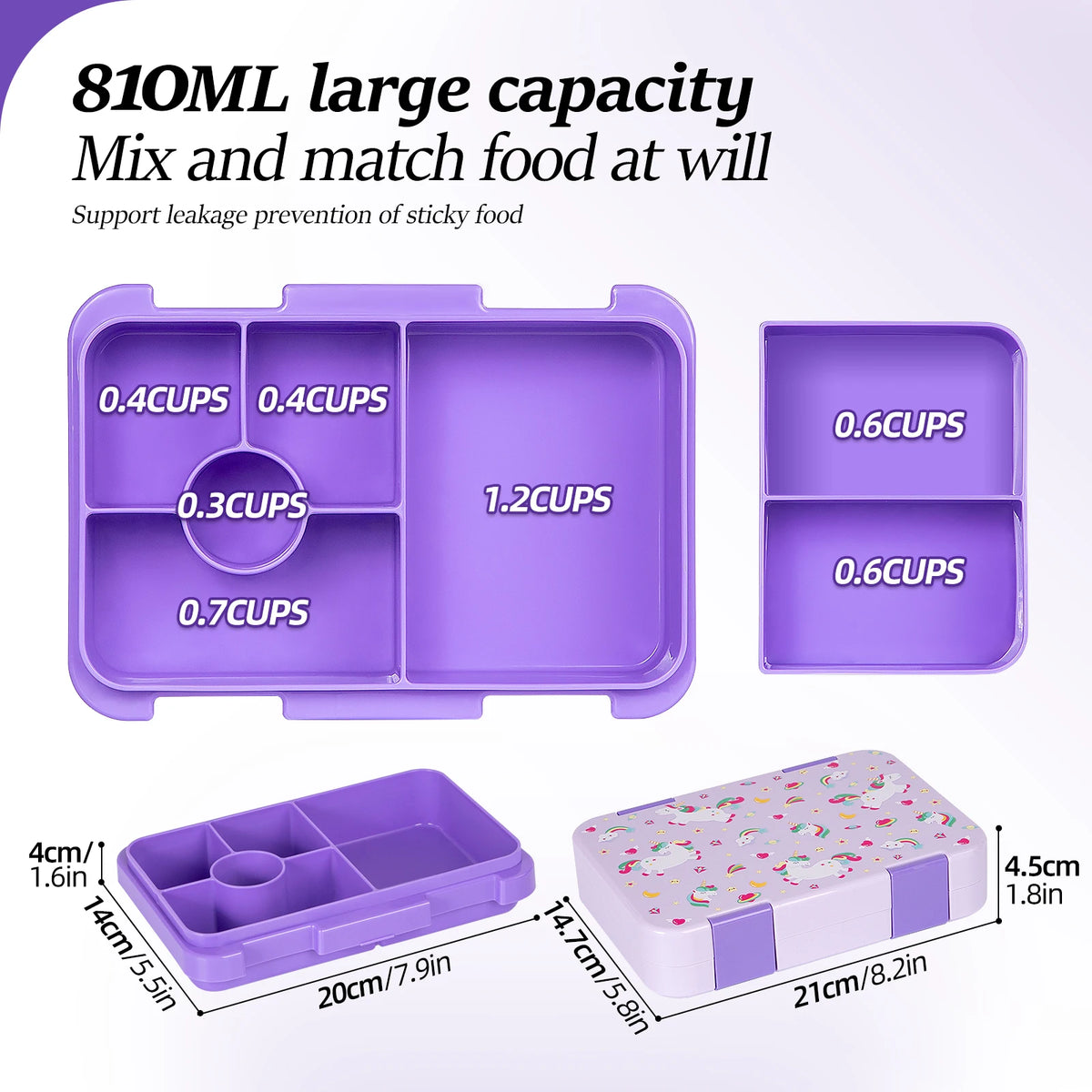 37oz Adorable Cartoon Printed Bento Box Microwavable Divided Lunch Box Leakproof BPA-Free Snack Food Container for School Picnic