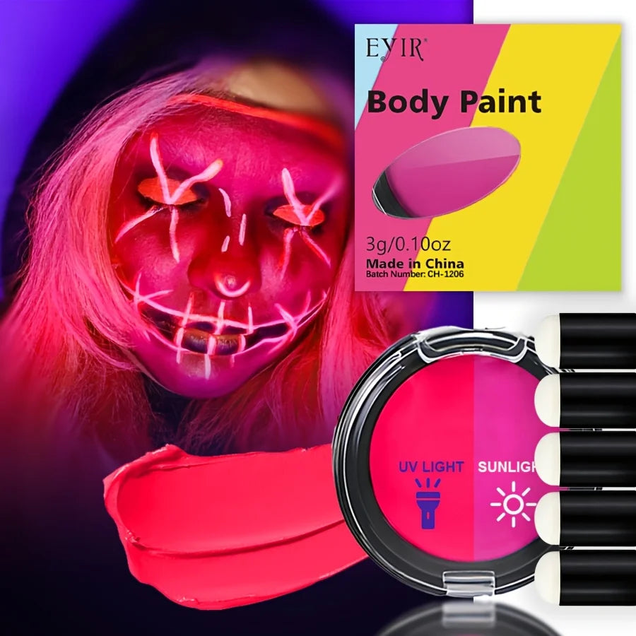 12 Color Cream Body Paint UV Reactive Face Paint Palette Color Changing Makeup Kit DIY Body Art Festival Party Makeup Set Ideas