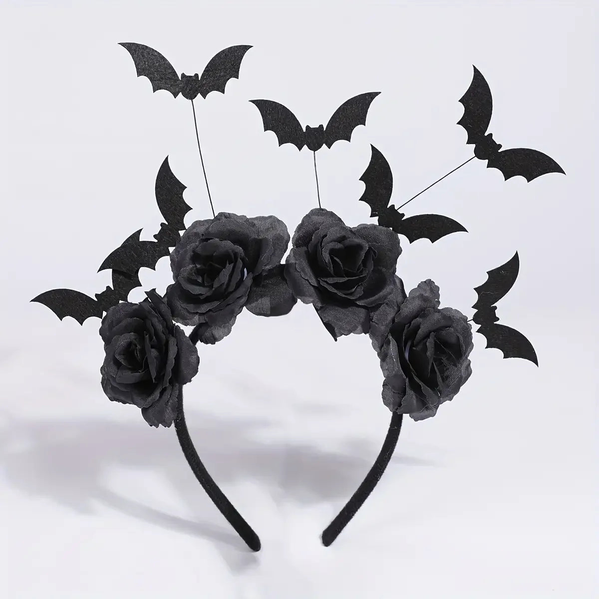 1 Piece Halloween Party Headband - Cute Witch Hat with Black Artificial Flowers, gothic Bat Clip, Dark Role-Playing Accessory