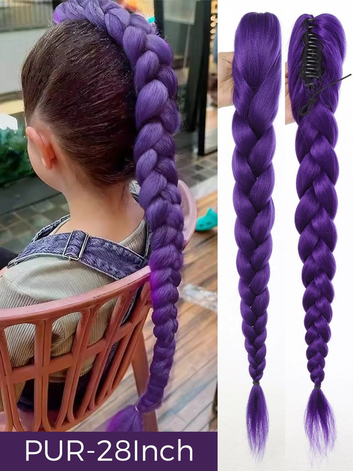 Braided Purple Hair Ponytail with Tinsel Shiny Extension 32"