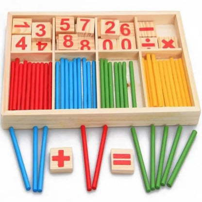 Wooden Math Counting Sticks Box Arithmetic Learning Toy