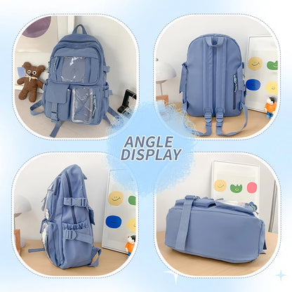 New Cute Nylon Backpack Suitable for Young Girls, Female Students, and Ladies, Multi-Pocket Student Backpack