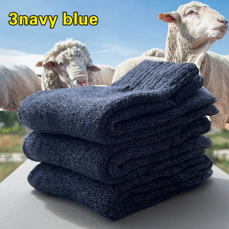 Winter Warm Wool Socks Men Thick Towel Bottom 3 Pairs