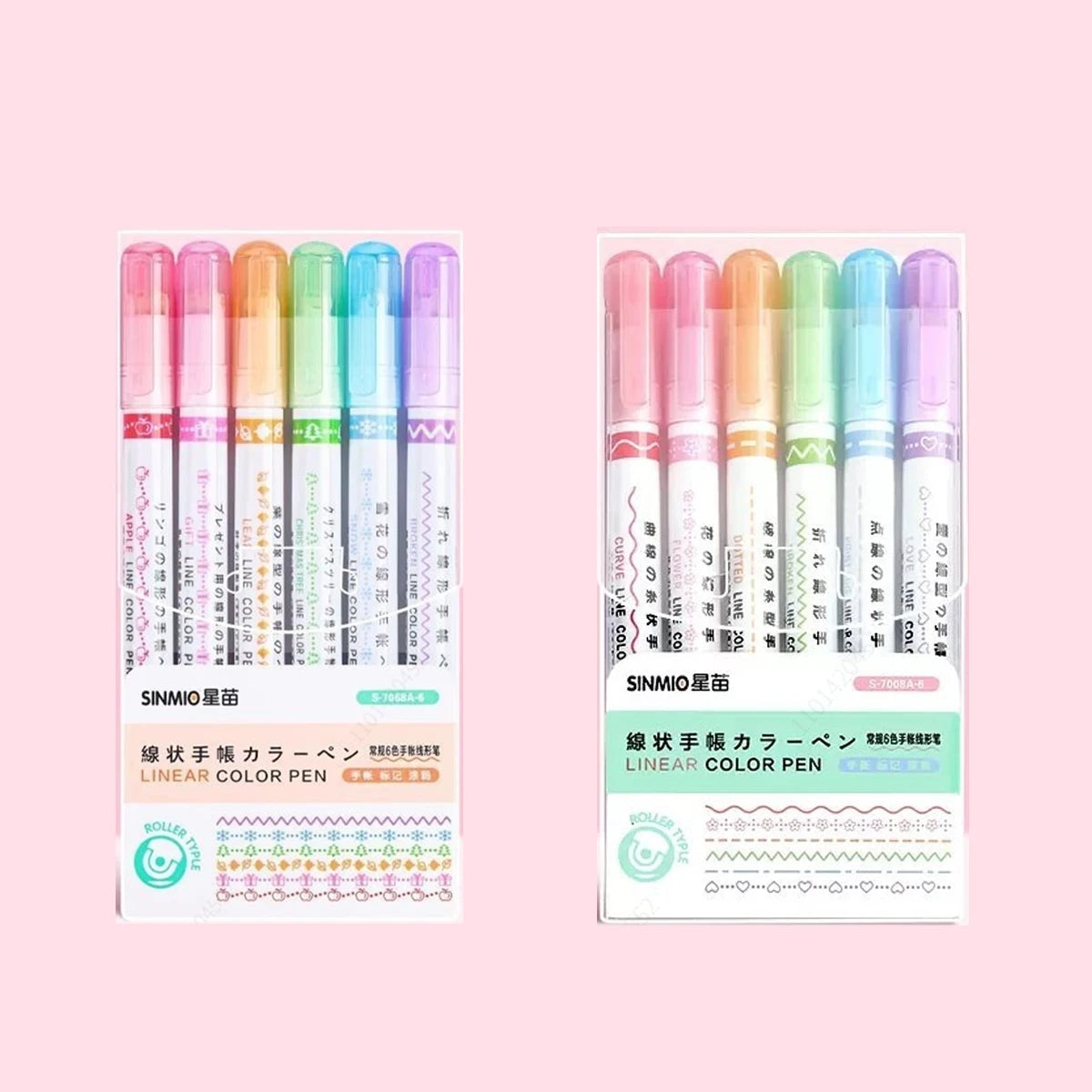 Curve Liner Highlighter Pen Set Roller Tip Pattern Markers 6Pcs