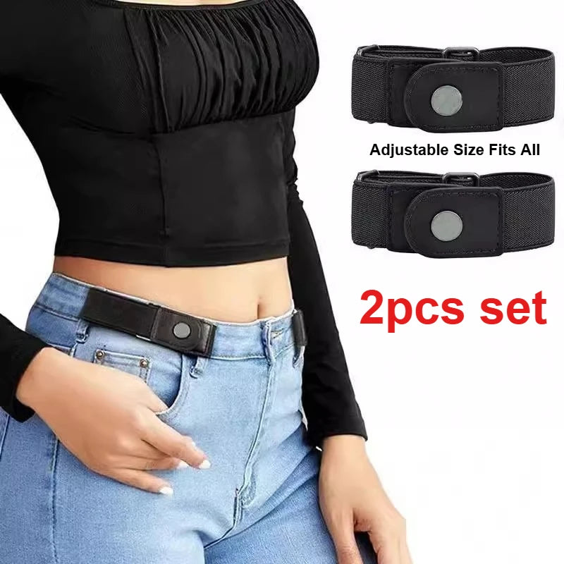 2pcs Set Stylish Minimalist Buckle-Free Belts Elastic Casual Belt Versatile for Everyday Use Adjustable Unisex Invisible Belts