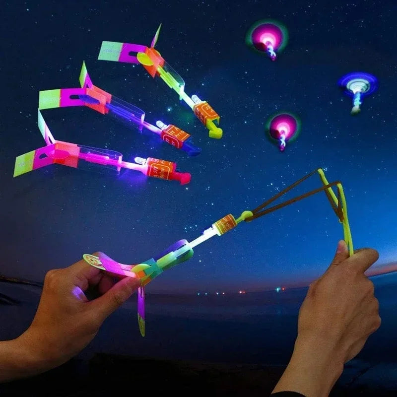 LED Light Flying Arrow Helicopter Slingshot Toys Set