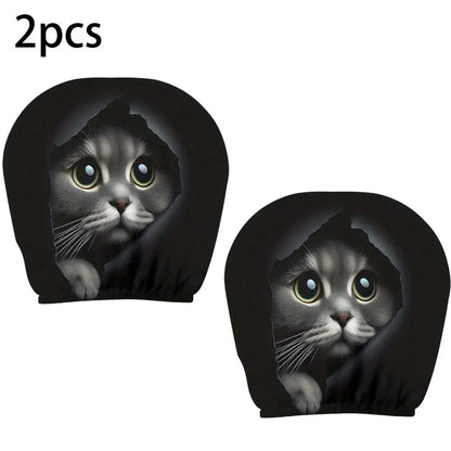 2pcs Smiley Face Printed Car Pillowcase Soft Comfortable Decorative Cushion Cover Auto Seat Headrest Washable Polyester Fabric
