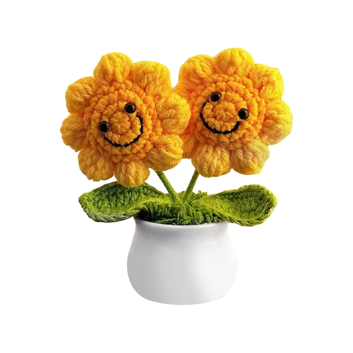 Crochet Sunflower Car Decor Hand Knitted Potted Flower