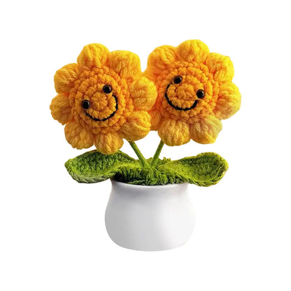 Crochet Sunflower Car Decor Hand Knitted Potted Flower