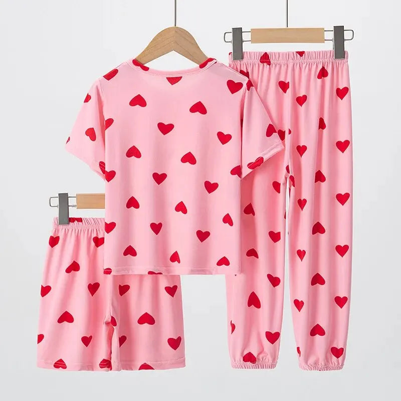 Girl Summer Love Short Sleeve Pajamas Three Piece Set