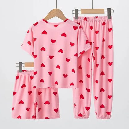 Girl Summer Love Short Sleeve Pajamas Three Piece Set