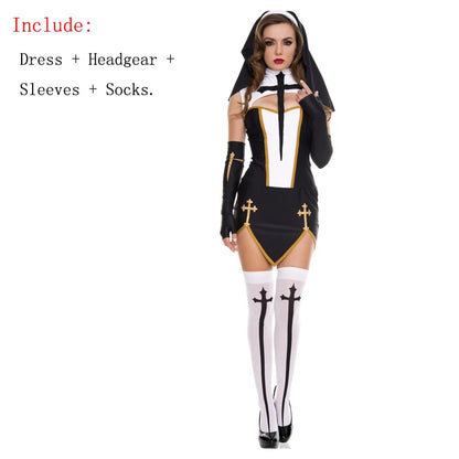Sexy Lady Nun Superior Costume Carnival Halloween Church Religious Convent Cosplay Fancy Party Dress