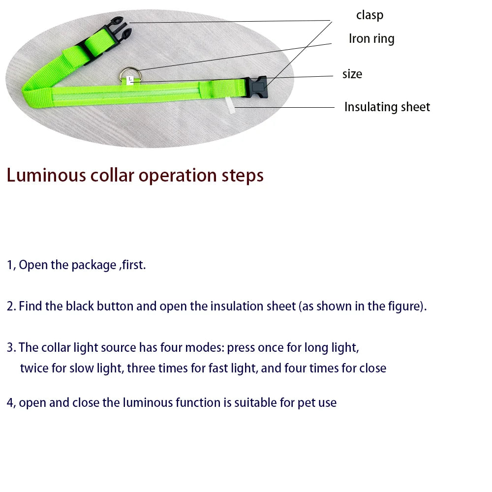 Nylon LED Night Safety Flashing Glow Dog Leash Collar
