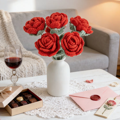 Artificial Flower Handmade Crochet Yarn Rose Wedding Bouquet