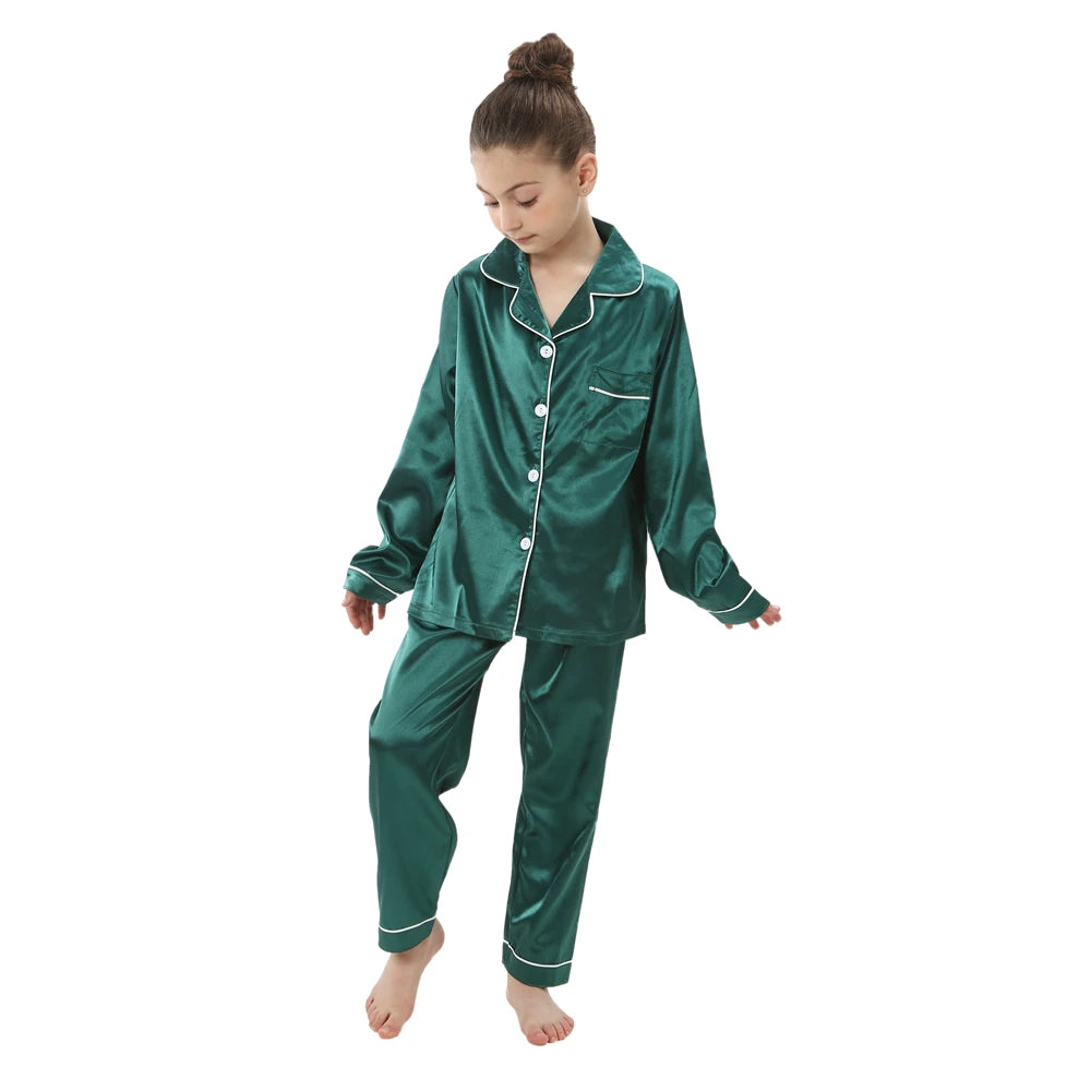 Children Silk Satin Pajamas Set Teenager Loungewear