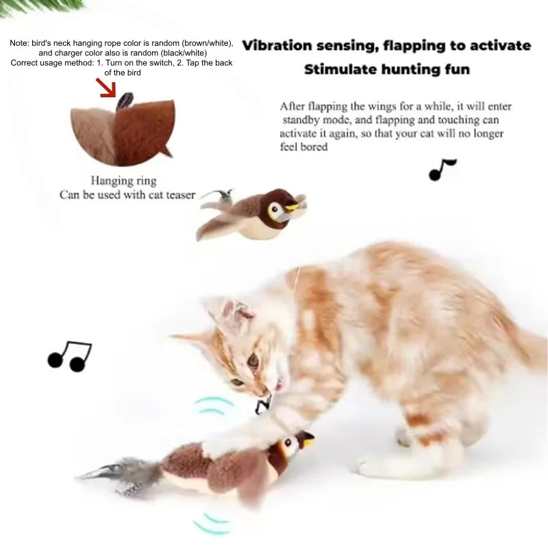 Interactive Chirping Flapping Bird Cat Toy Touch Activated