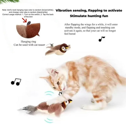 Interactive Chirping Flapping Bird Cat Toy Touch Activated