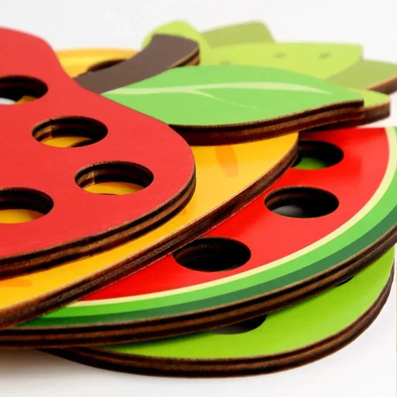 Wooden Lacing Toy Fruit Threading Activity Puzzle