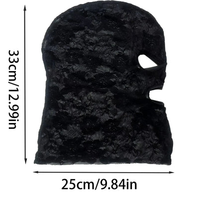 Unisex Full Face Venetian Gothic Lace Mask With Eye Mouth Openings,Black Mesh Headpiece