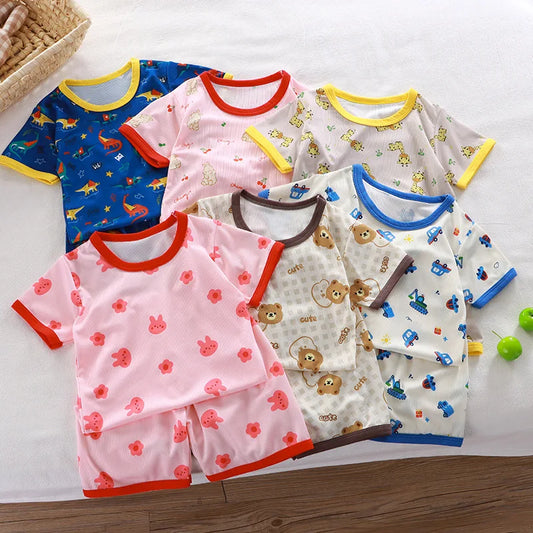 Toddler Short Sleeve Cartoon Pajamas Set Kids Summer