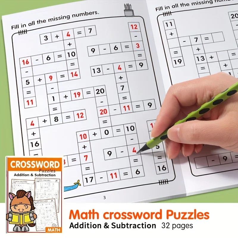 Children Math Crossword Puzzle Book Addition Subtraction