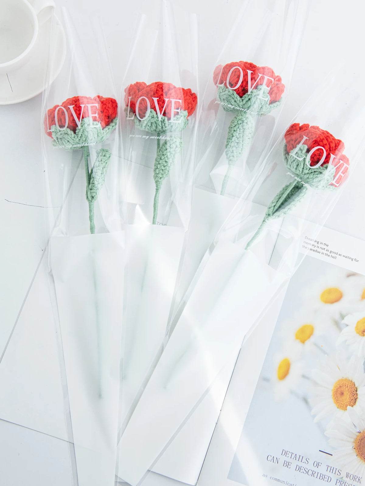 Crochet Handmade Rose Bouquet Artificial Velvet Decor