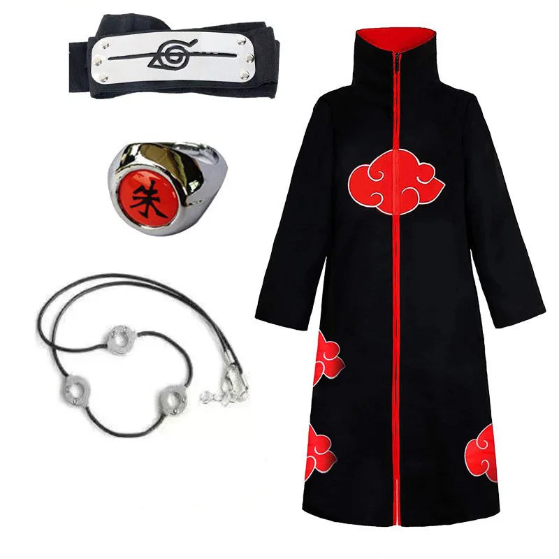 Anime Ninja Cosplay Costume Uchiha Itachi Red Cloud Cloak Robe Cloak Headband Props Halloween Clothes