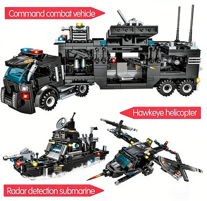8-in-1 SWAT 585-Piece Set: Police Command Truck and City Helicopter Building Block Kit – Educational Gift Toys