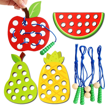 Wooden Lacing Toy Fruit Threading Travel Activity