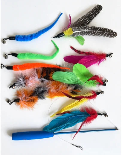 Retractable Cat Feather Wand Toy Set Teaser Stick