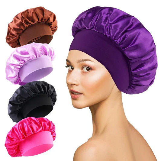 Silk Satin Hair Bonnet Night Sleep Shower Cap Large Wrap