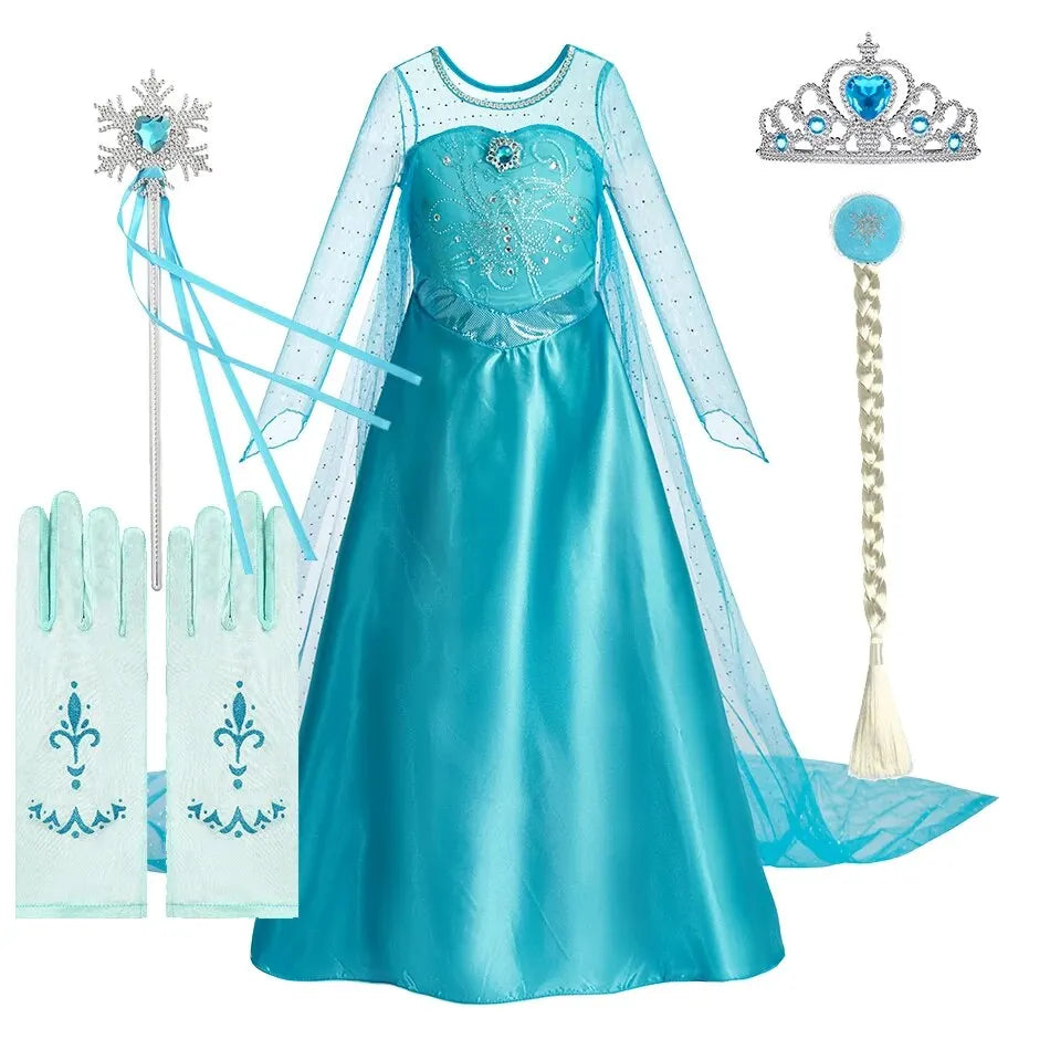 Snow Queen Halloween Princess Dress Long Cloak Costume