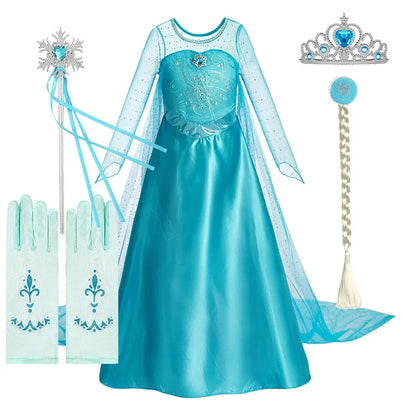 Snow Queen Halloween Princess Dress Long Cloak Costume