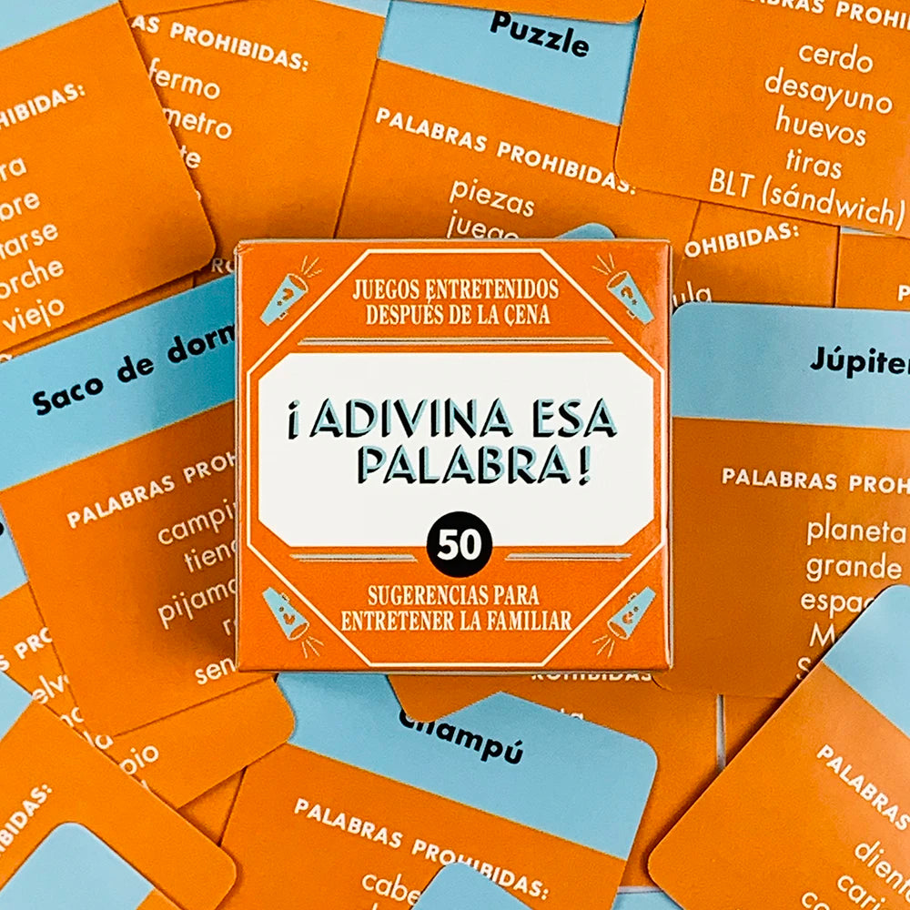 Mini ¡Adivina Esa Palabra! 50 Spanish Family Game Cards – After Dinner Entertainment & Interactive Word Guessing for Family