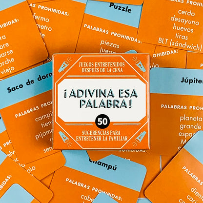Mini ¡Adivina Esa Palabra! 50 Spanish Family Game Cards – After Dinner Entertainment & Interactive Word Guessing for Family