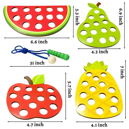 Wooden Lacing Toy Fruit Threading Activity Puzzle