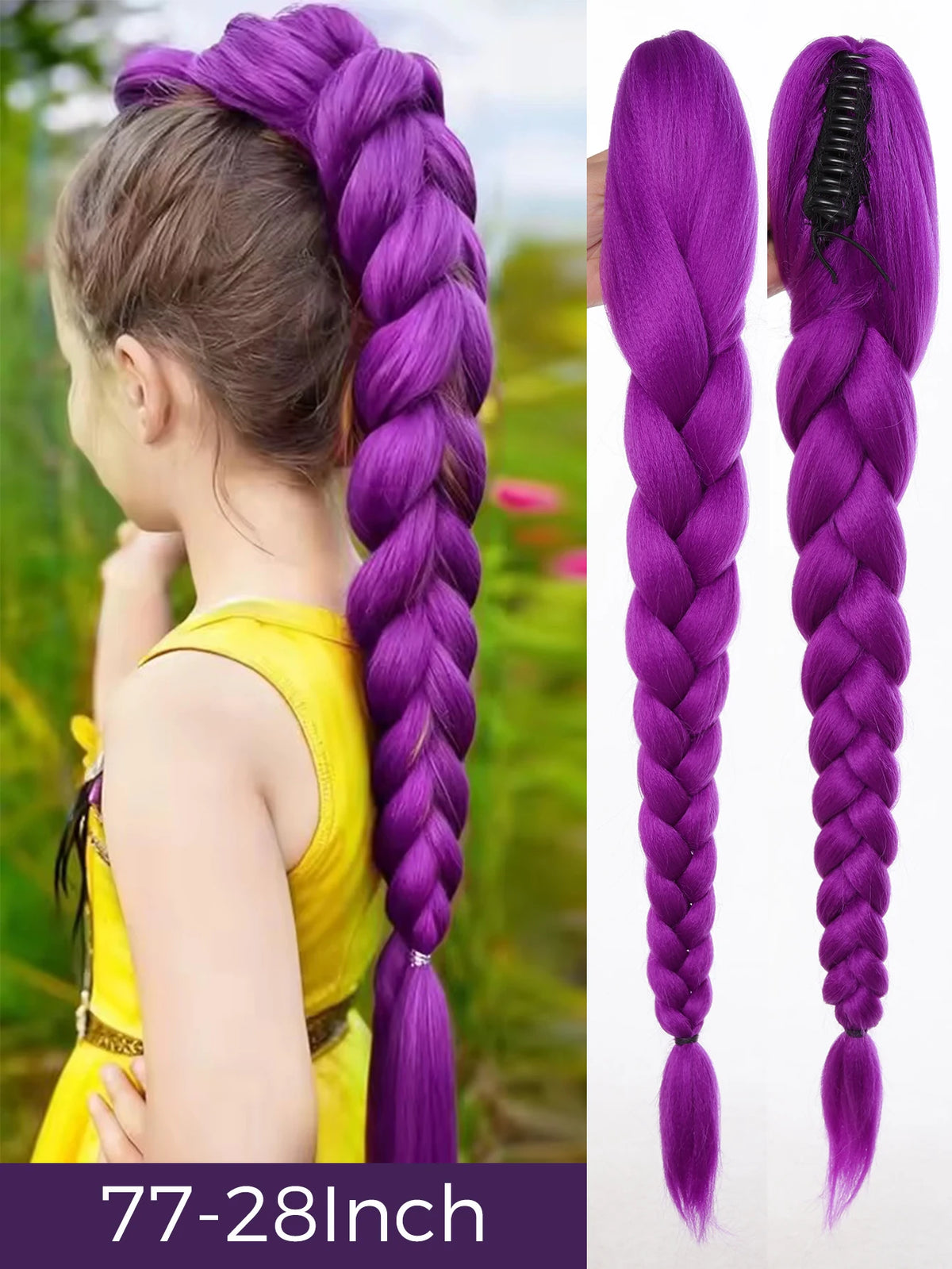 Braided Purple Hair Ponytail with Tinsel Shiny Extension 32"