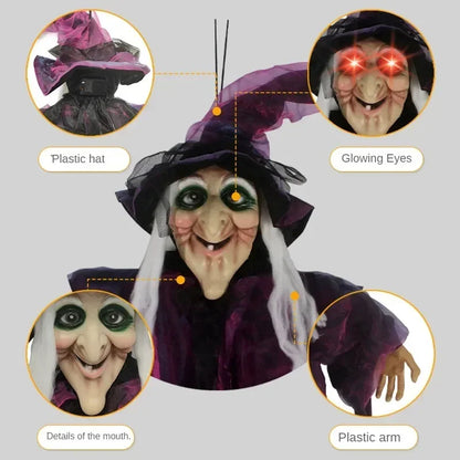 Halloween Life Size Talking Witch Purple Outdoor Spooky Scary Witch Animatronic Voice Controlled Glowing Screaming Decoration