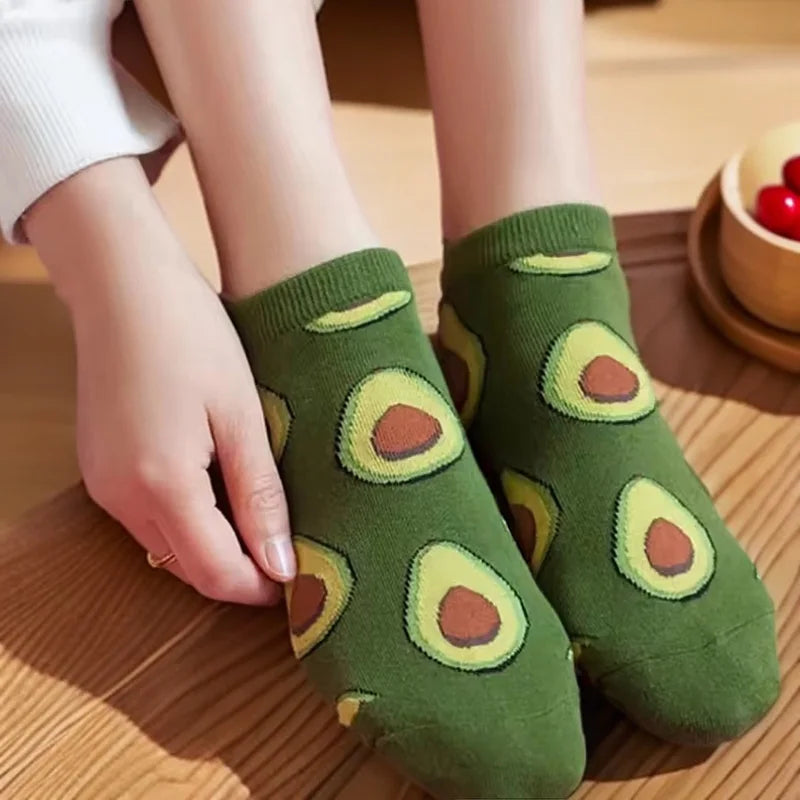 Avocado Flower Crew Ankle Socks Women's Low Cut Boat