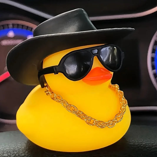 Duck Car Ornament with Cowboy Hat and Sunglasses Dashboard Decor