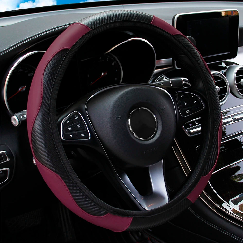 Carbon Fiber Steering Wheel Cover for 14.5 to 15 Inch Wheels
