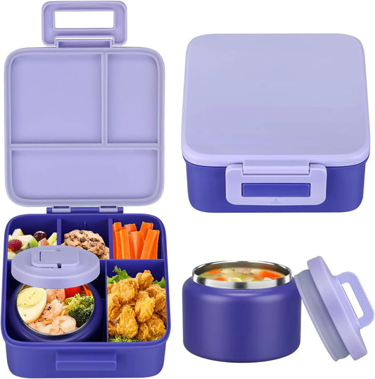 1 Set Bento Lunch Box for Kids with 8oz Insulated Vacuum Food Jar, Food Containers for School, Microwave & Dishwasher Safe