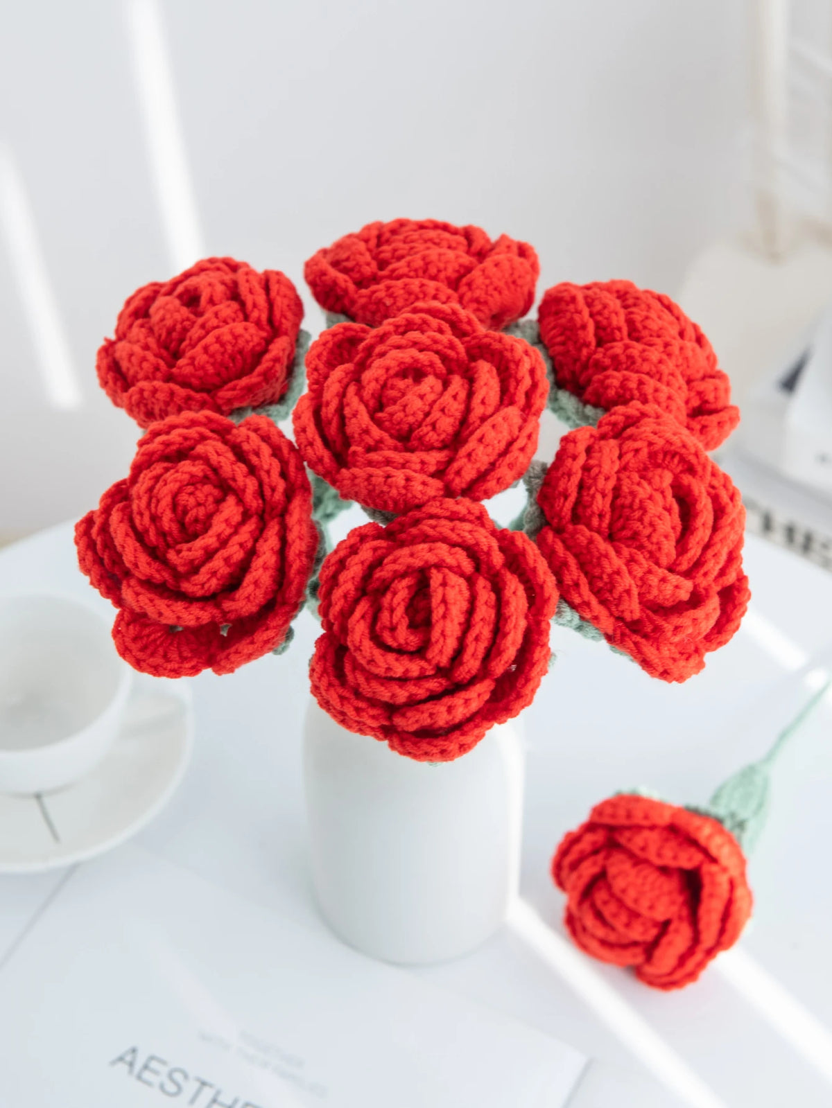 Crochet Handmade Rose Bouquet Artificial Velvet Decor