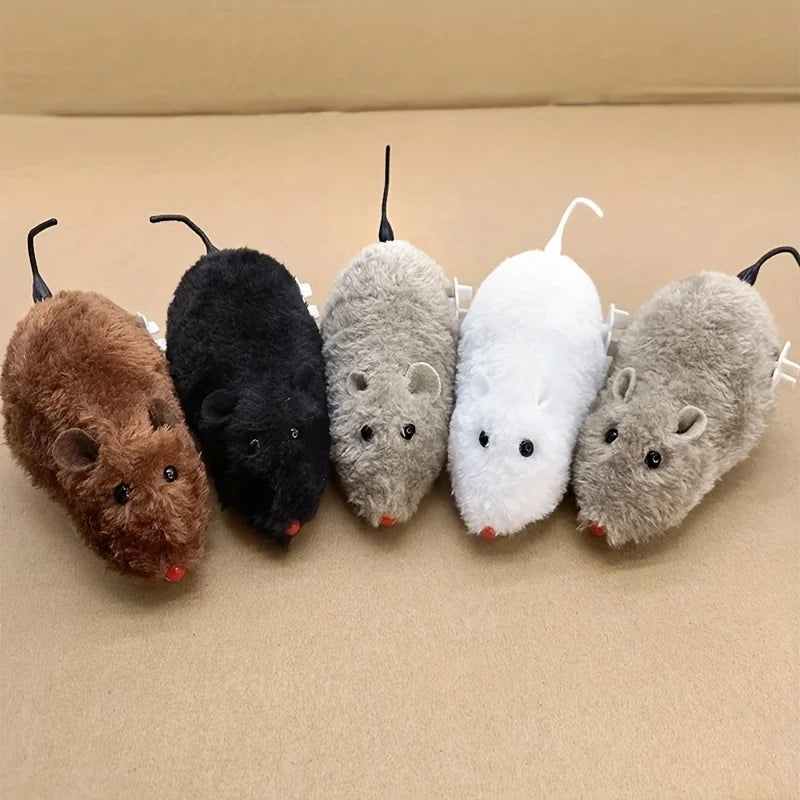 Wind Up Plush Mouse Toy Mechanical Moving Cat Teaser