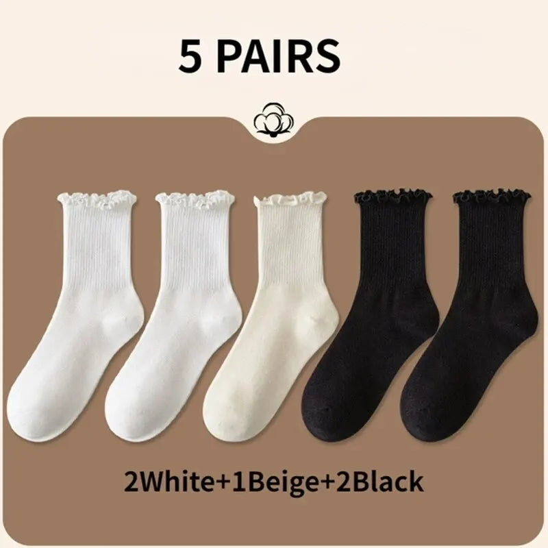 Women Ruffle Middle Tube Ankle Socks Breathable Set
