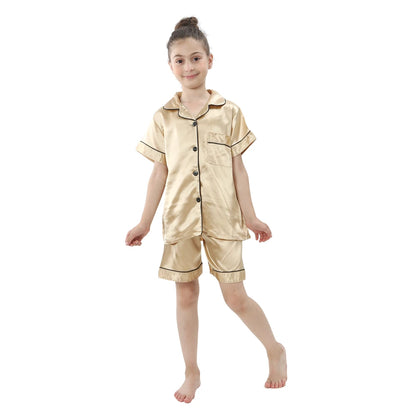 Children Silk Satin Pajamas Set Teenager Loungewear