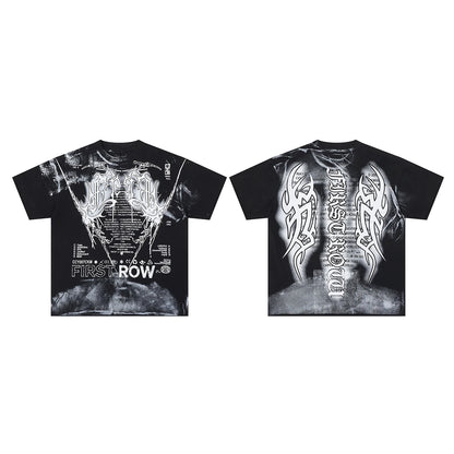 Vintage Washed Diamond Cropped Tee Streetwear Oversized T Shirt
