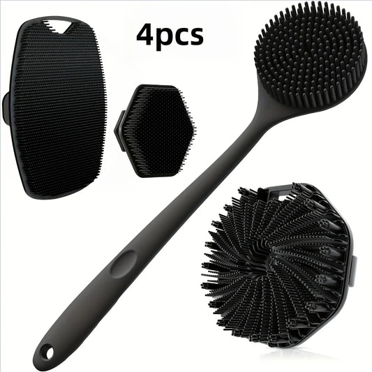Soft Silicone Bath Brush Long Handle Shower Scrubber Set